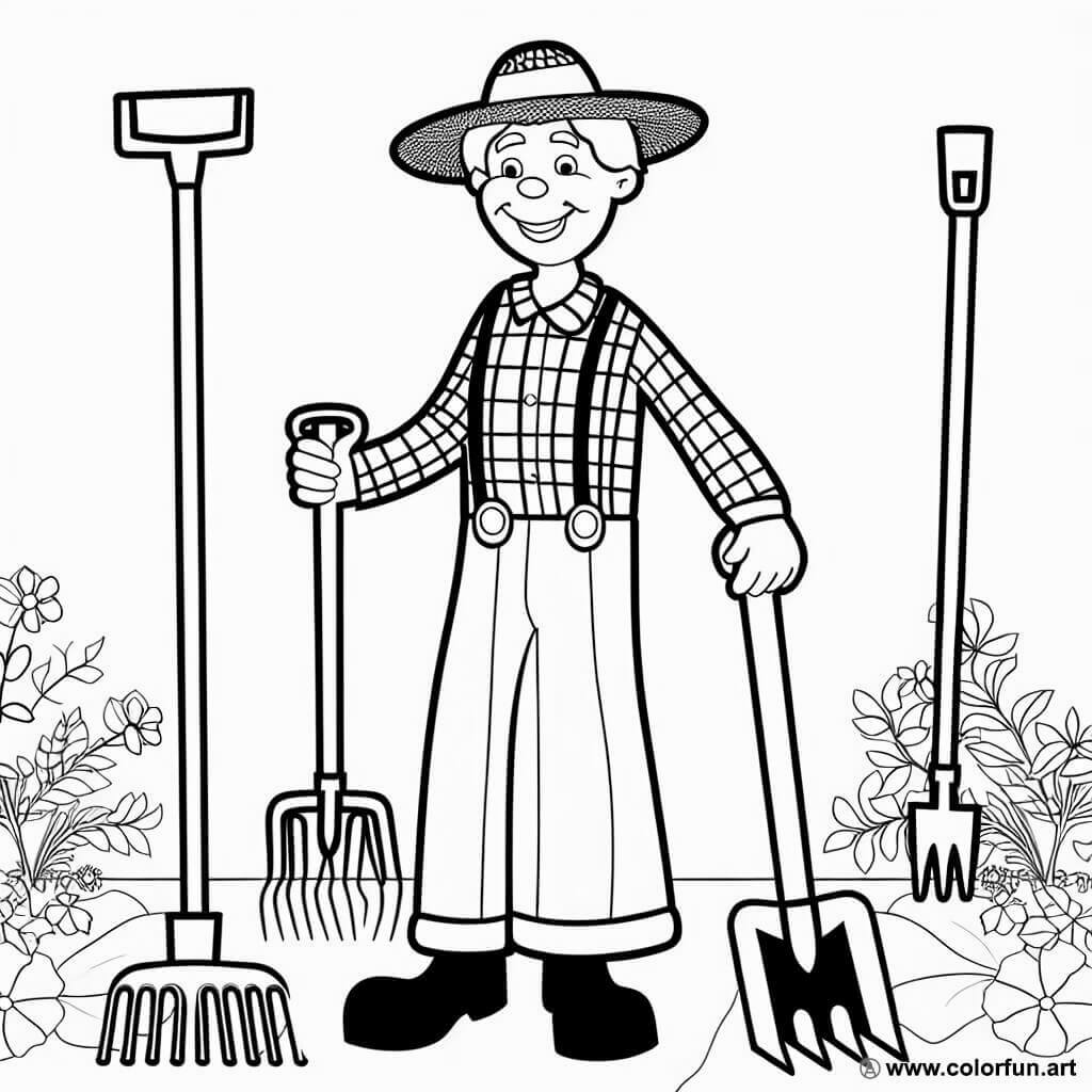 coloring page gardener tools