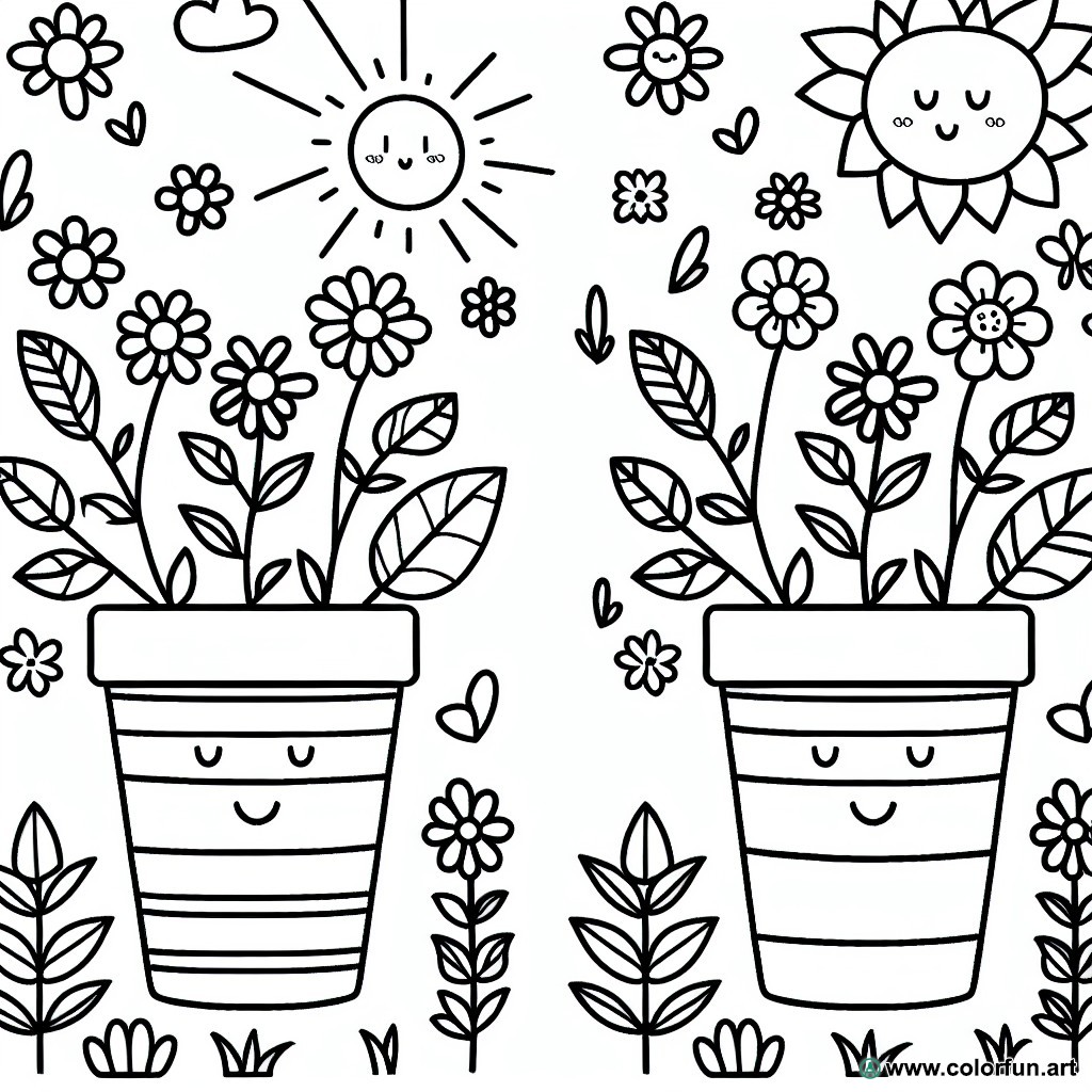 coloring page flower pot spring