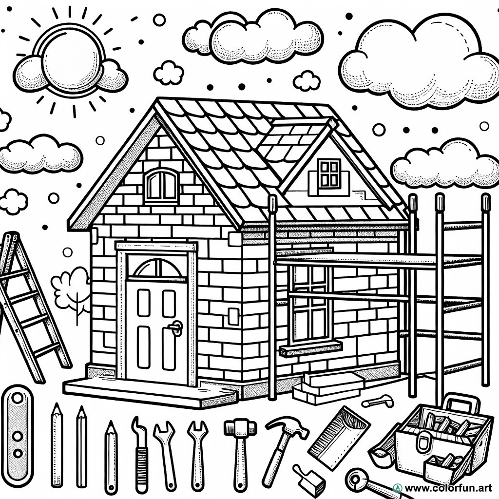 coloring page house construction