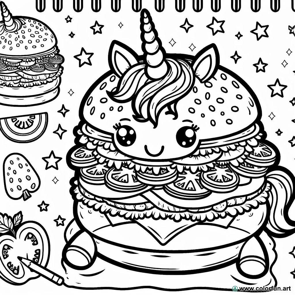 Unicorn hamburger coloring page