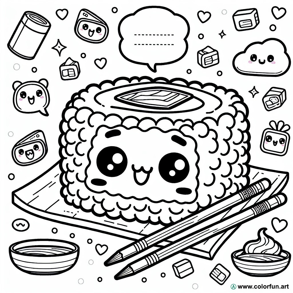 kawaii food sushi coloring page