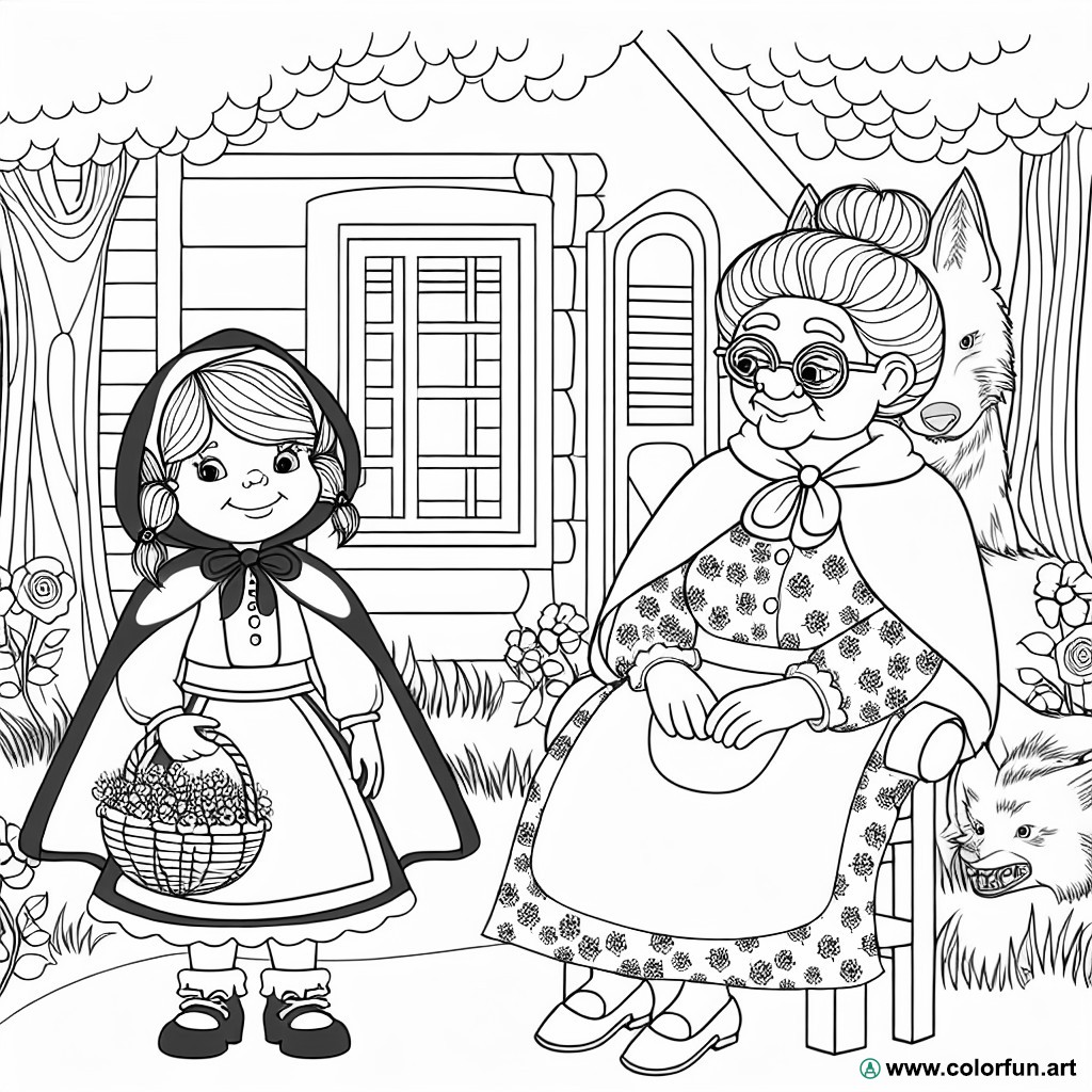 coloring page little red riding hood grandmother