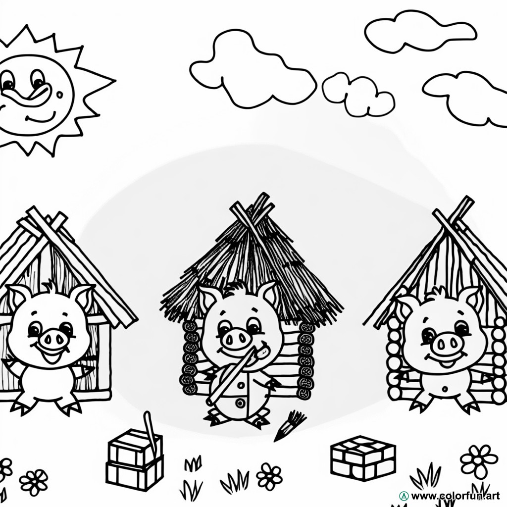 coloring page three cute little pigs