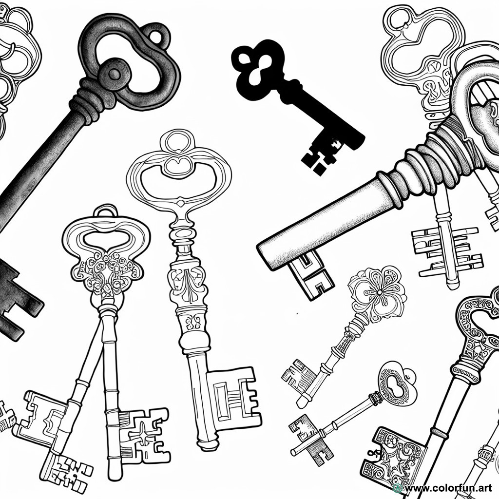 Vintage key coloring page