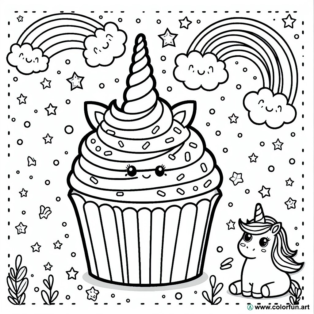 unicorn cupcake coloring page