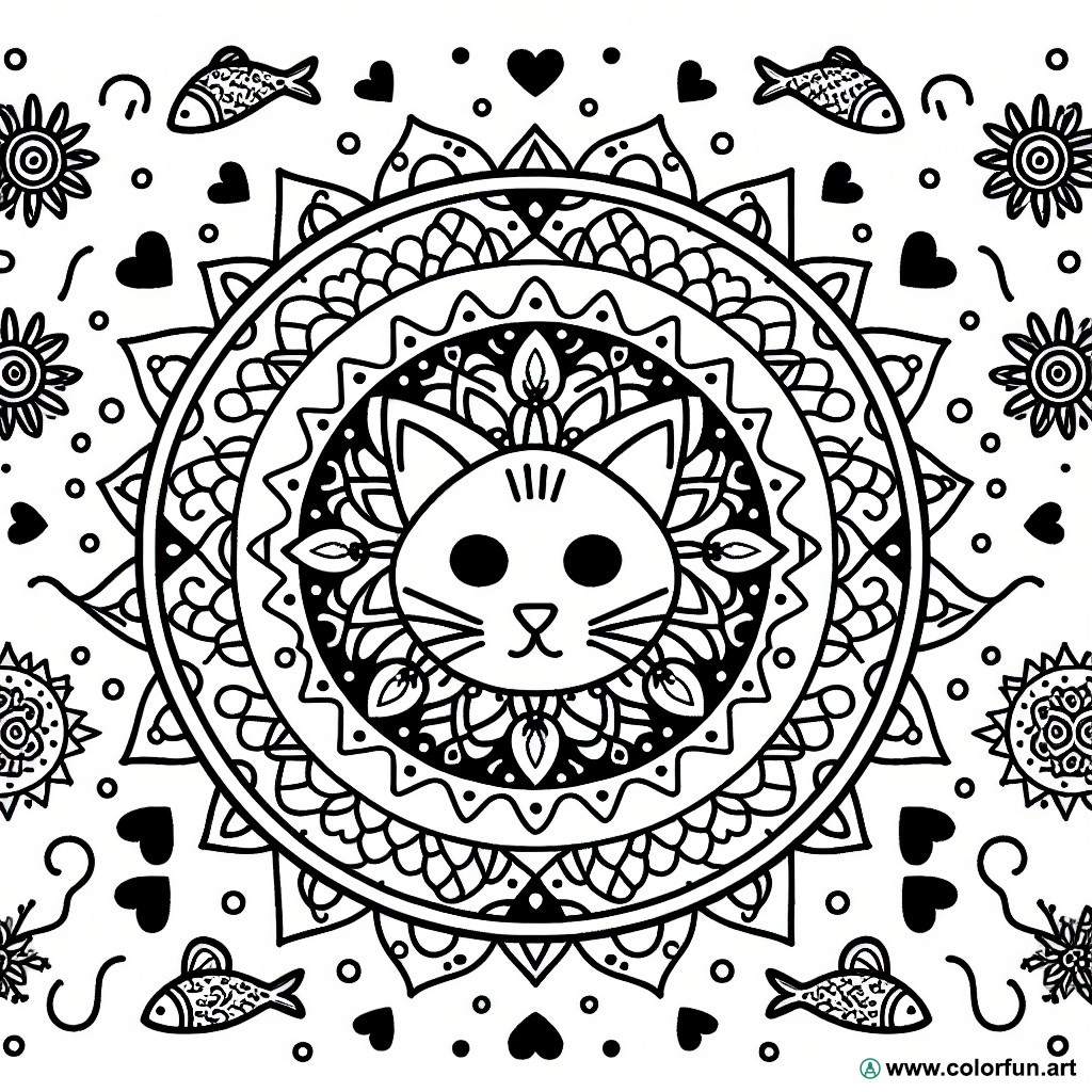Mandala cat coloring page