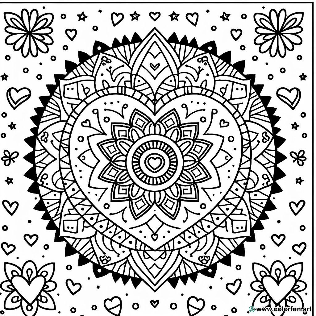 easy heart mandala coloring page