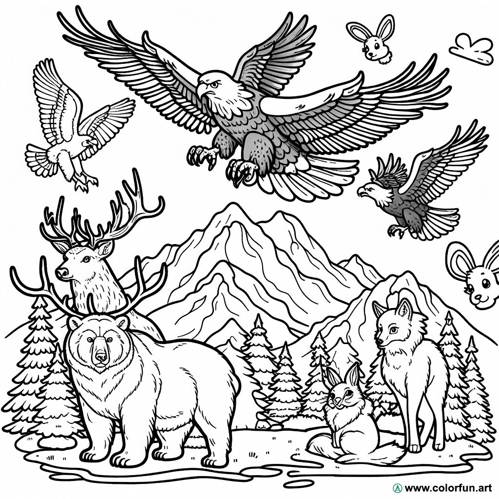 coloring page mountain wild animals