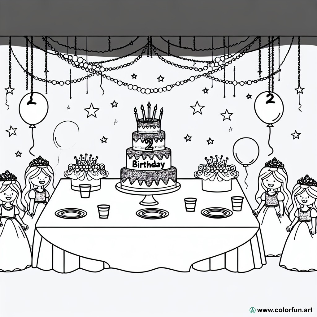 coloring page birthday 2 years old princesses