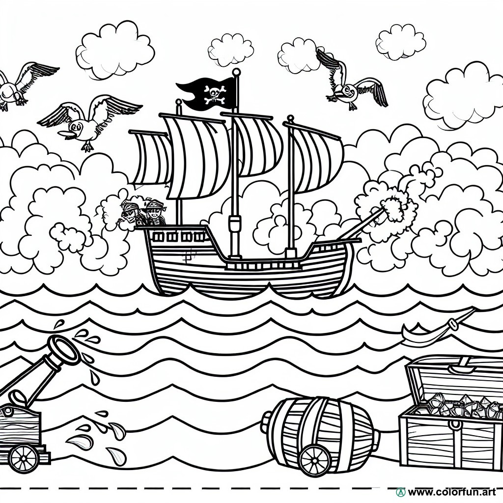 pirate ship attack coloring page