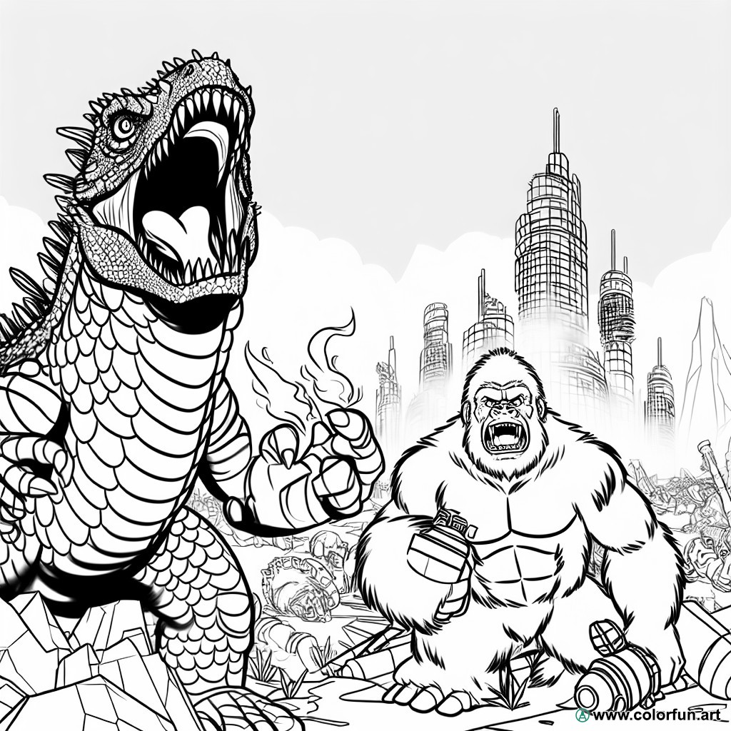 Godzilla vs King Kong coloring page
