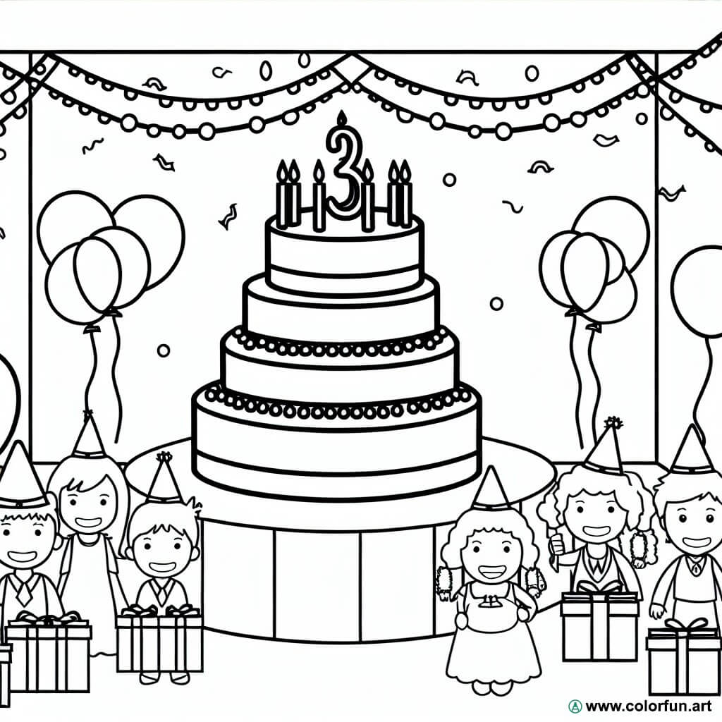 coloring page happy birthday 3 years