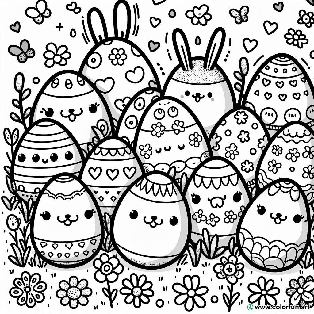Cute Easter eggs coloring page