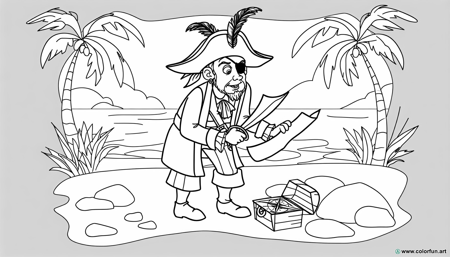 coloring page pirate hidden treasure