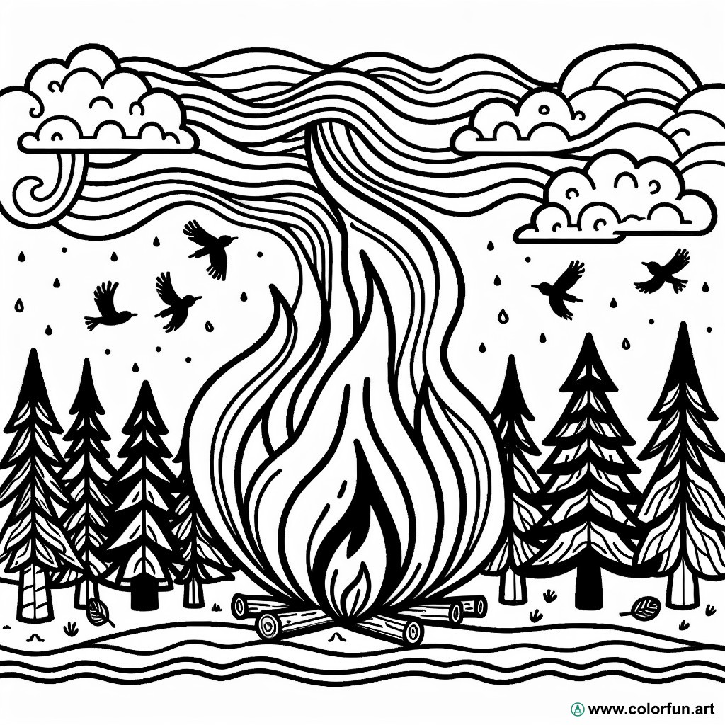 Coloring page forest fire