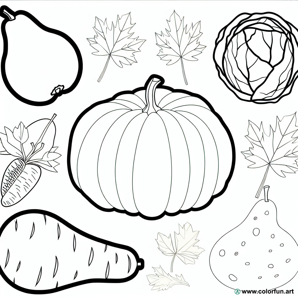 Coloring page of winter fruits and vegetables