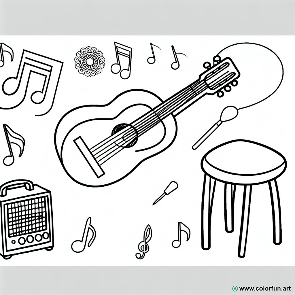 Simple guitar coloring page