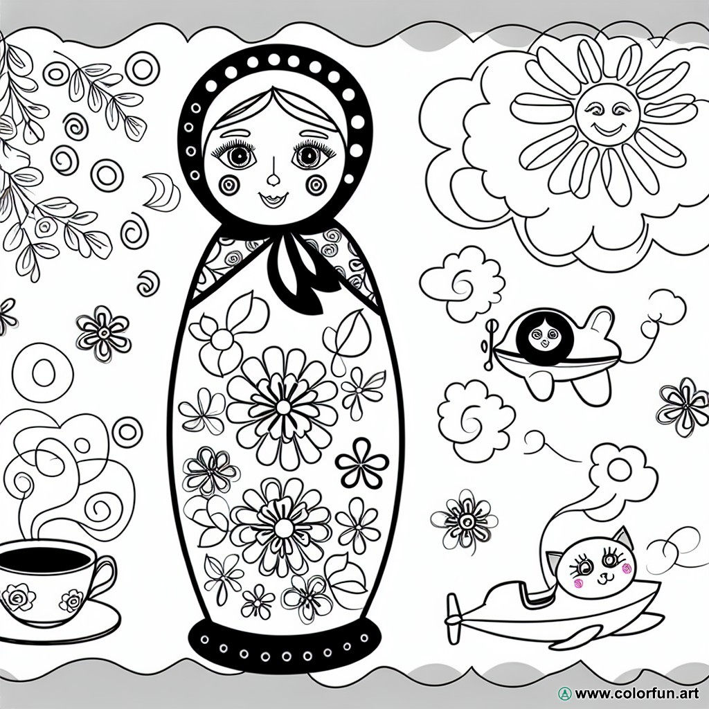 Modern Russian doll coloring page