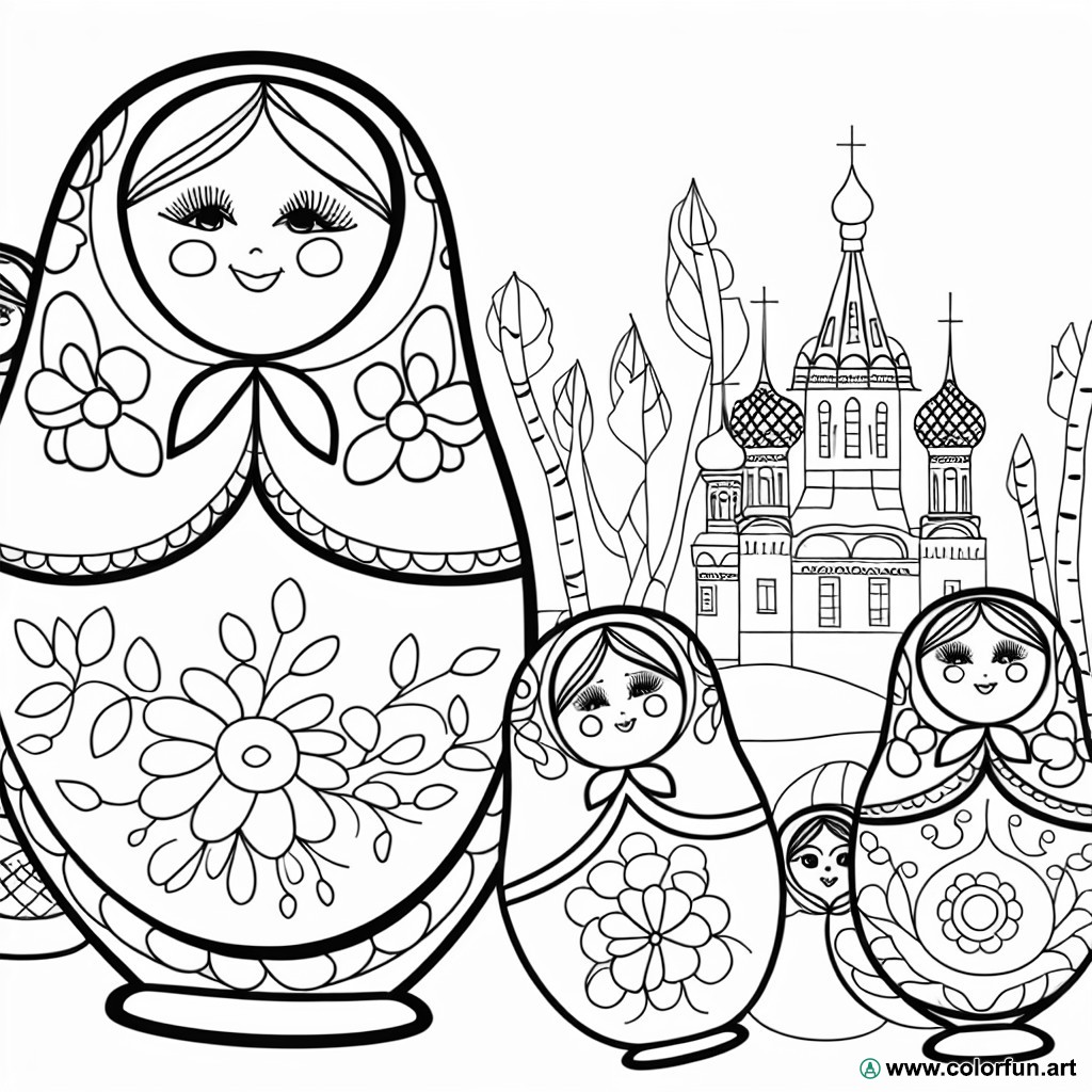 Traditional Russian doll coloring page