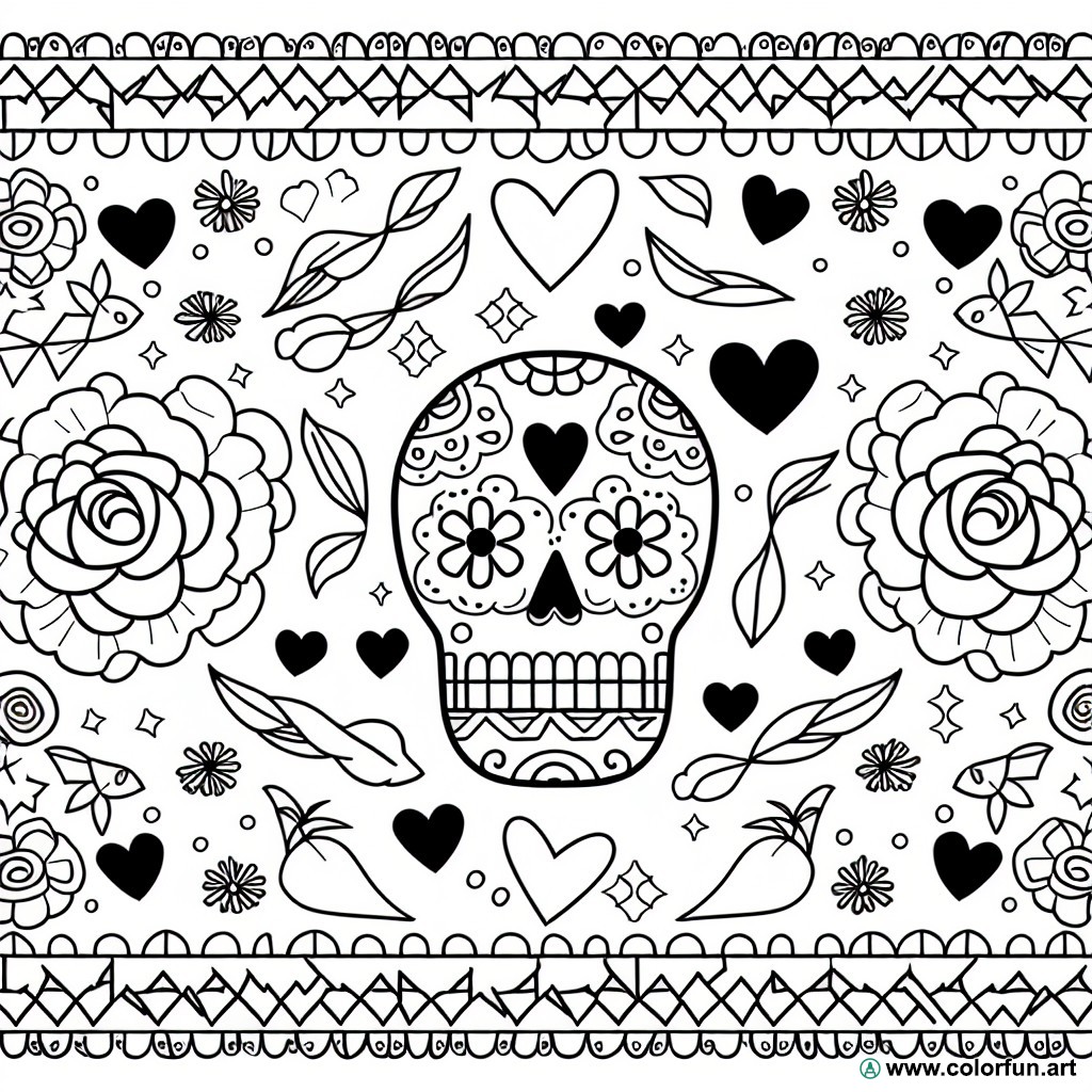 mexican skull vintage coloring page