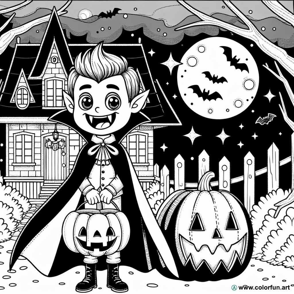 coloring page vampire haunted house