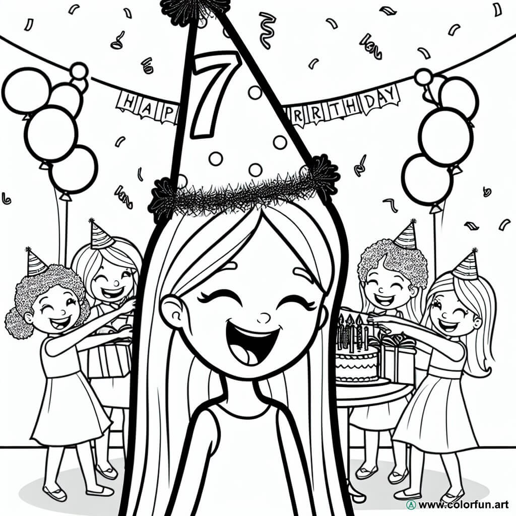 coloring page birthday 7 years old girl