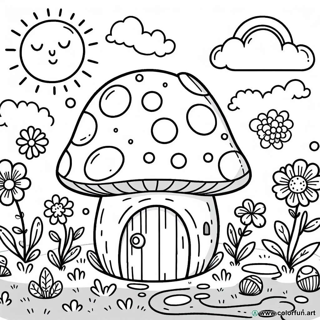 coloring page mushroom house
