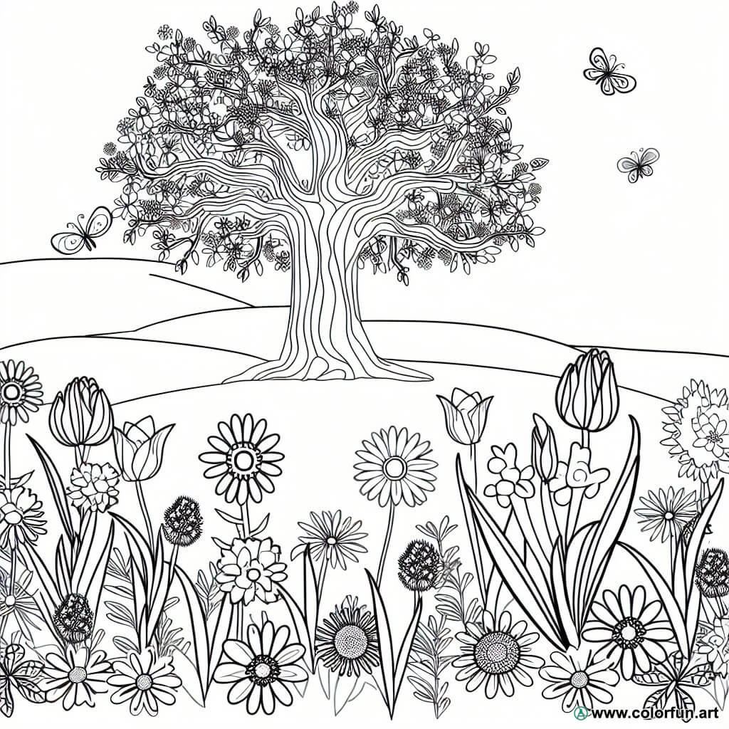 coloring page spring botanical flowers
