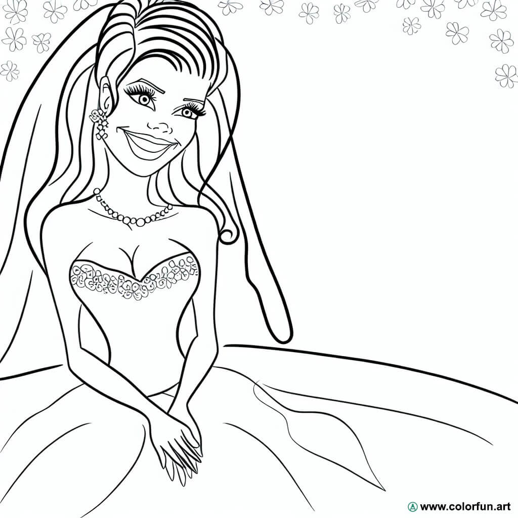 coloring page smiling bride