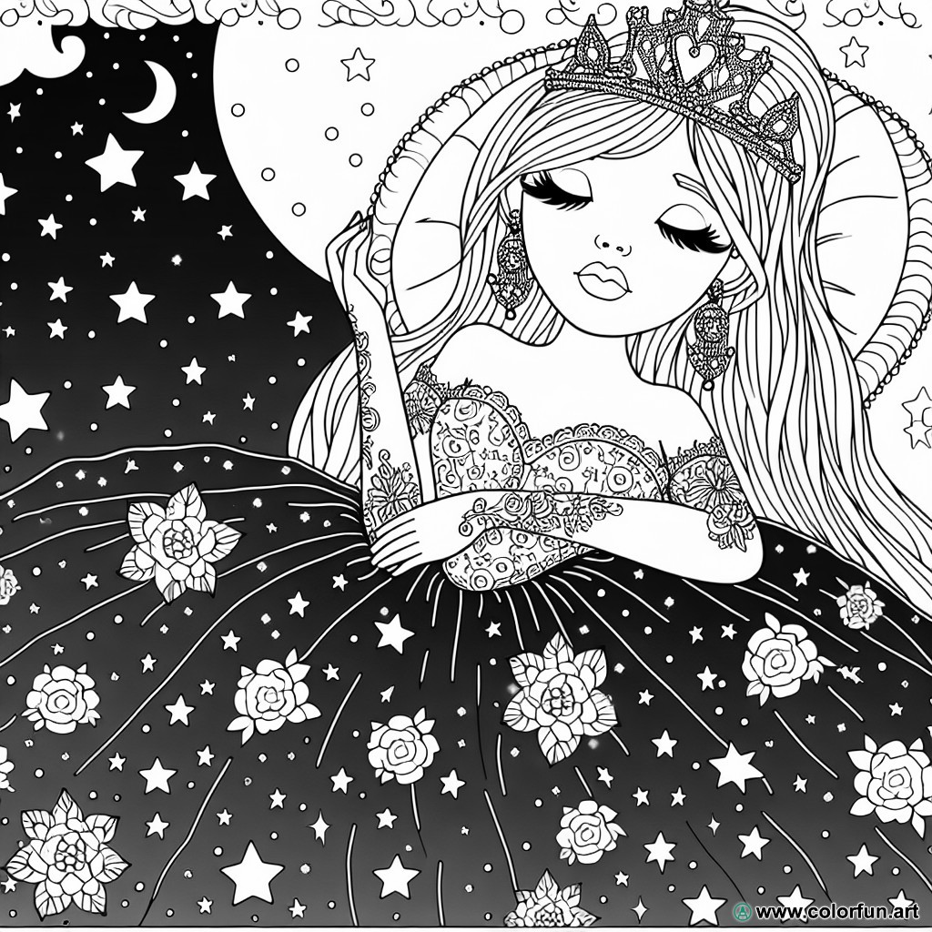 coloring page sleeping princess