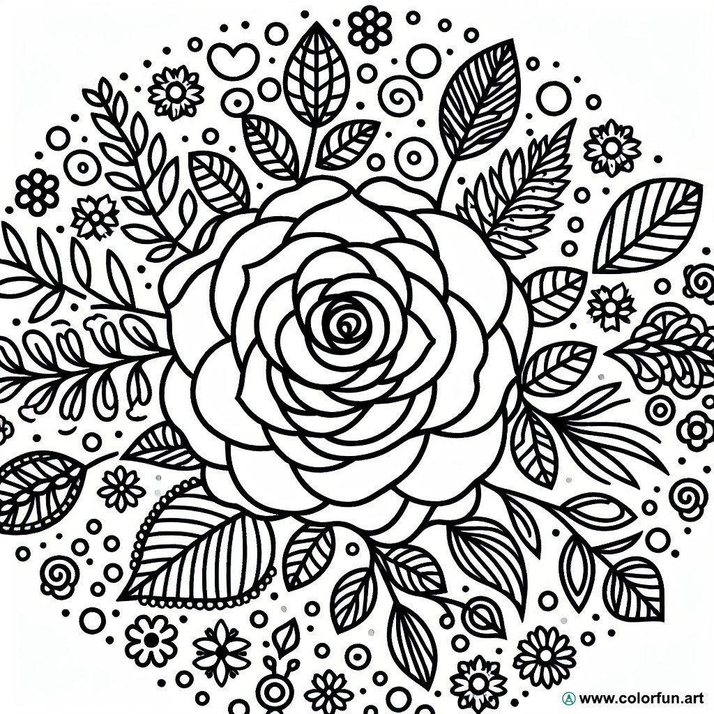 easy rose coloring page