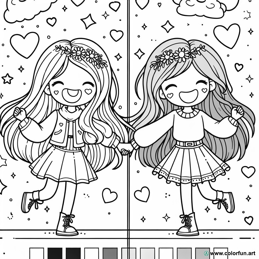 coloring page of 2 best friends