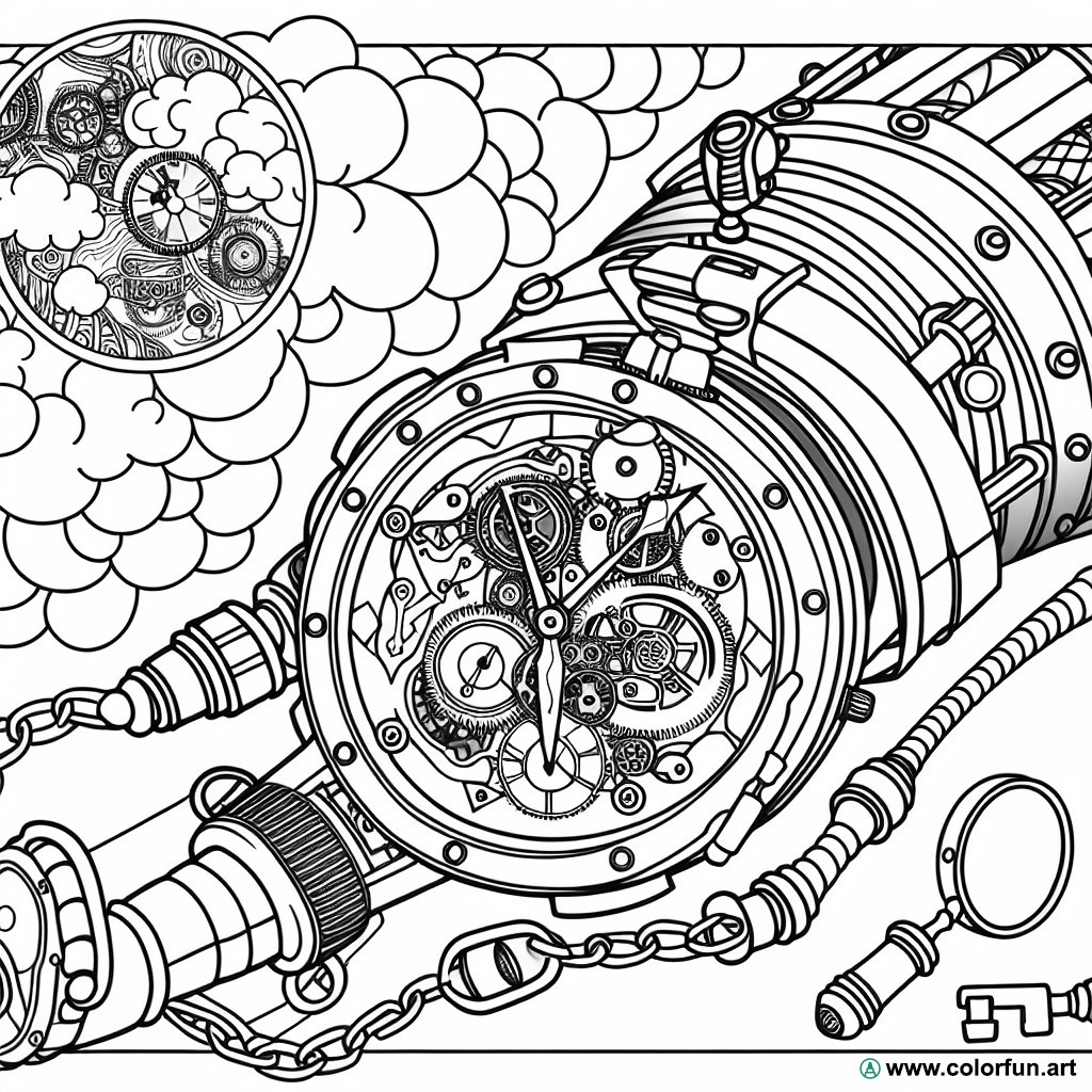 coloring page steampunk watch