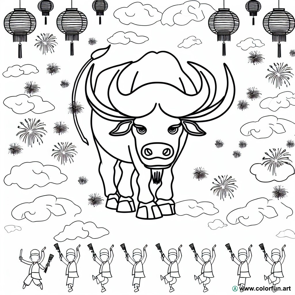 Chinese New Year coloring page Year of the Ox