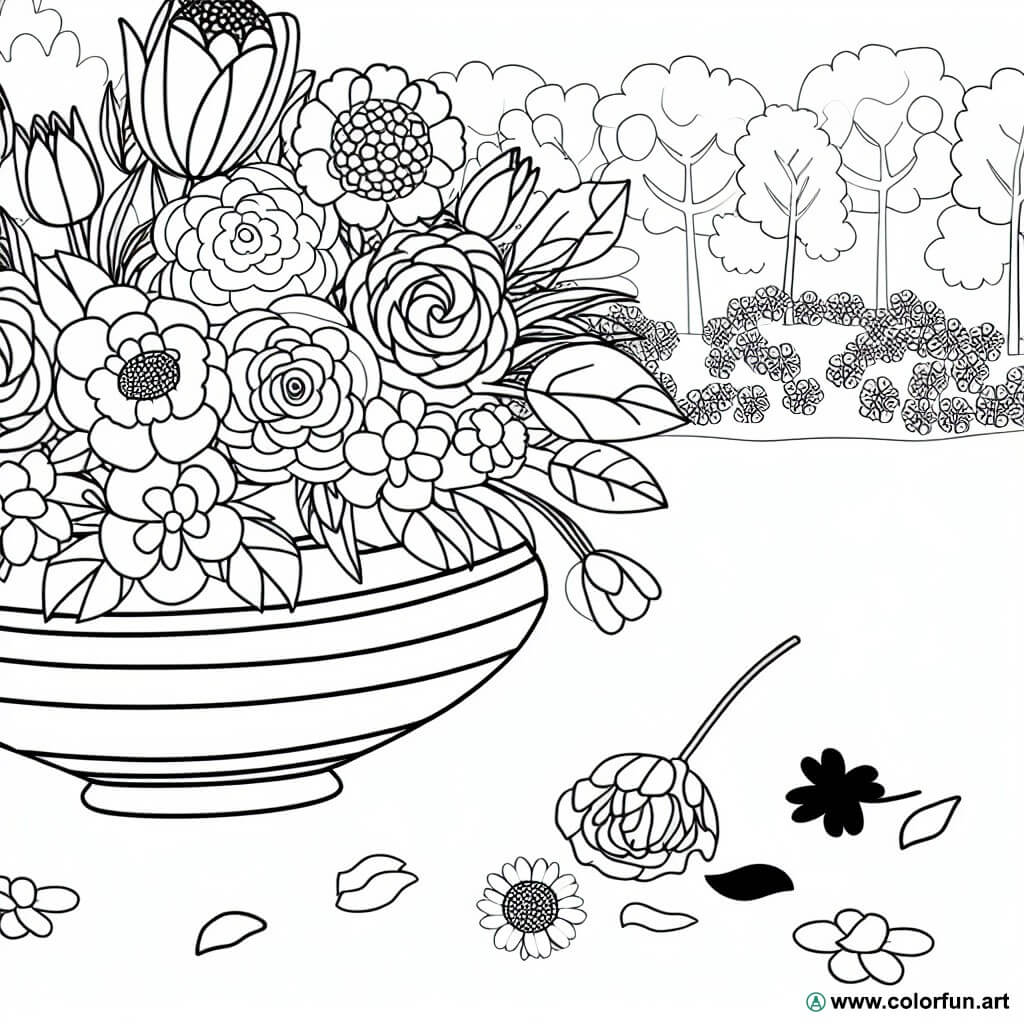 coloring page valentine's day flowers