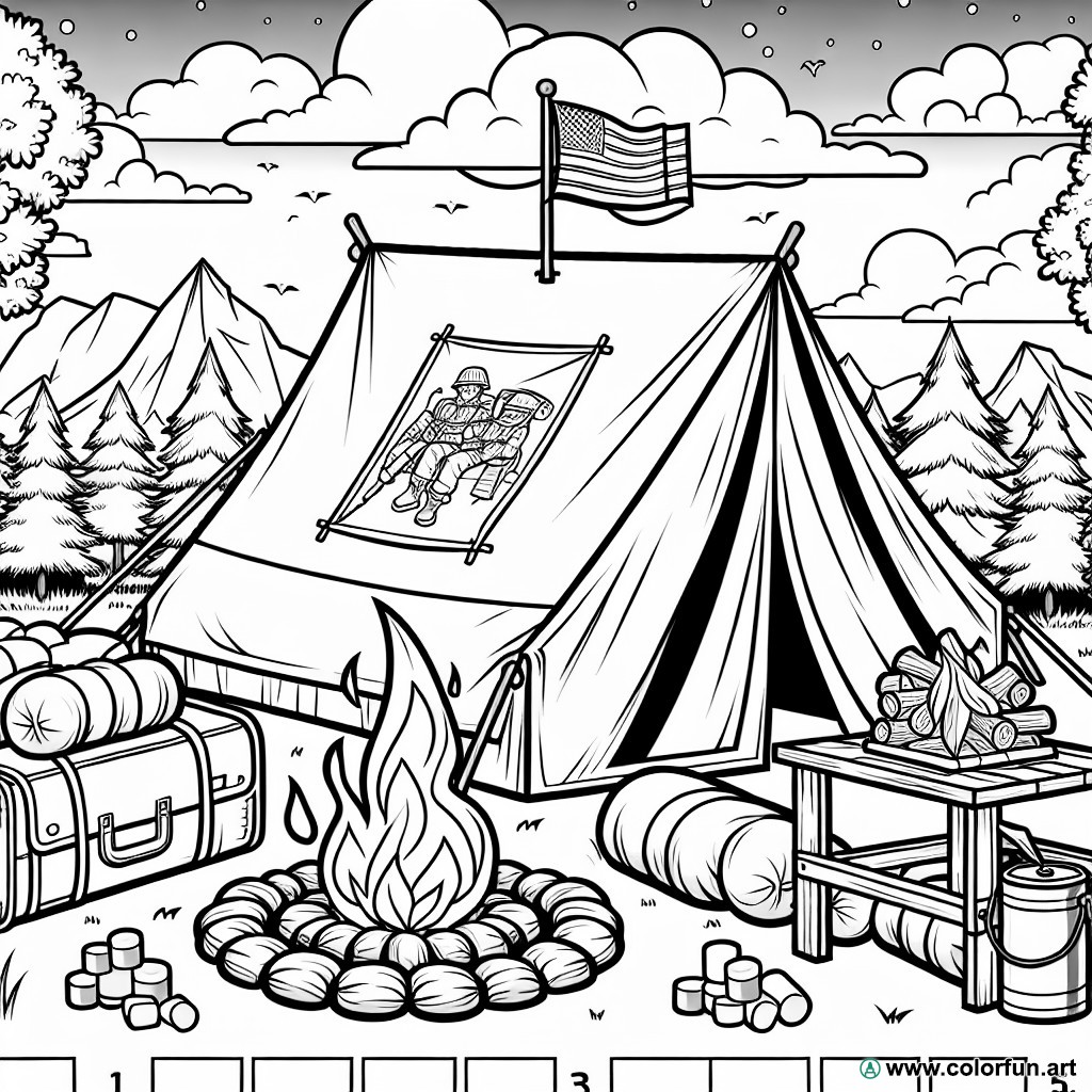 Military camp coloring page