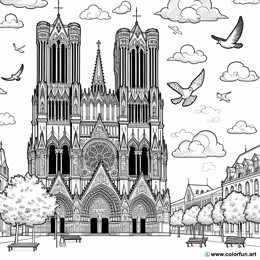 Reims Cathedral coloring page