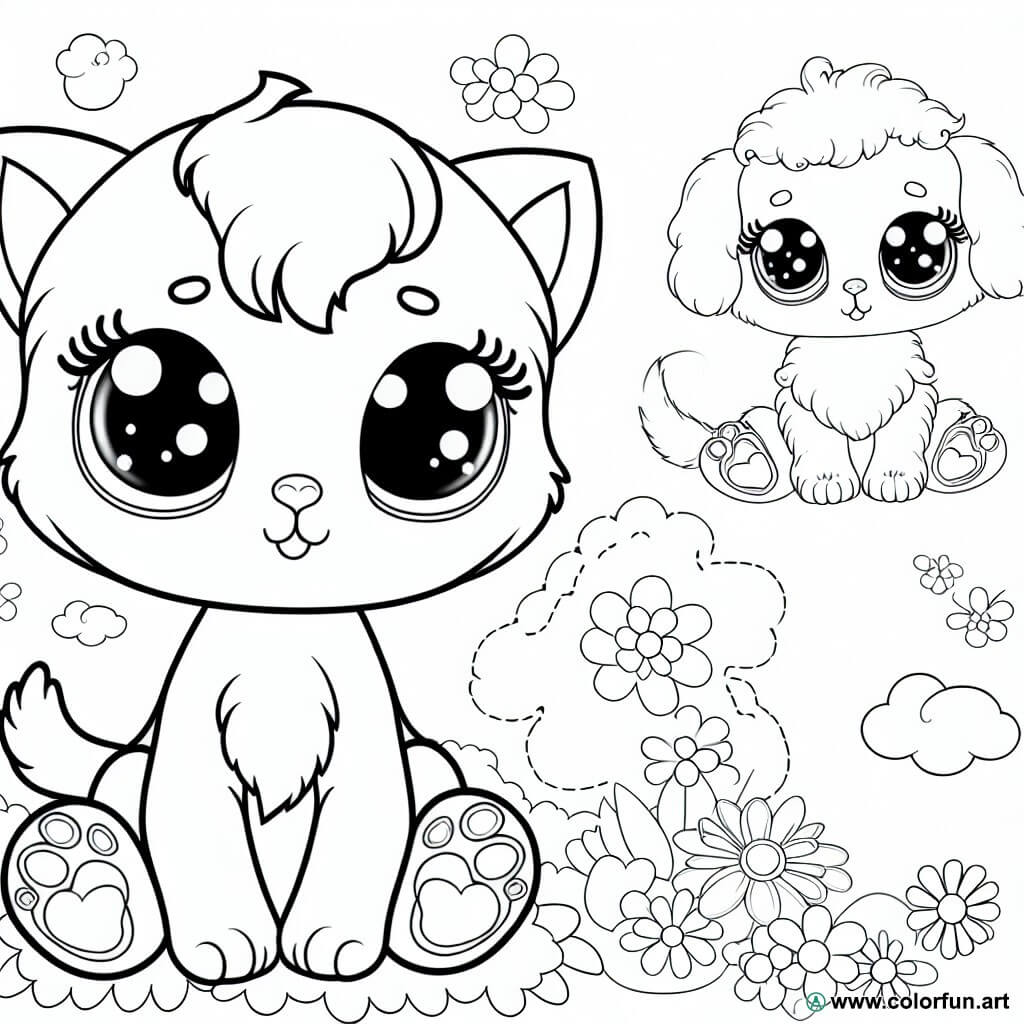 coloring page kawaii animals