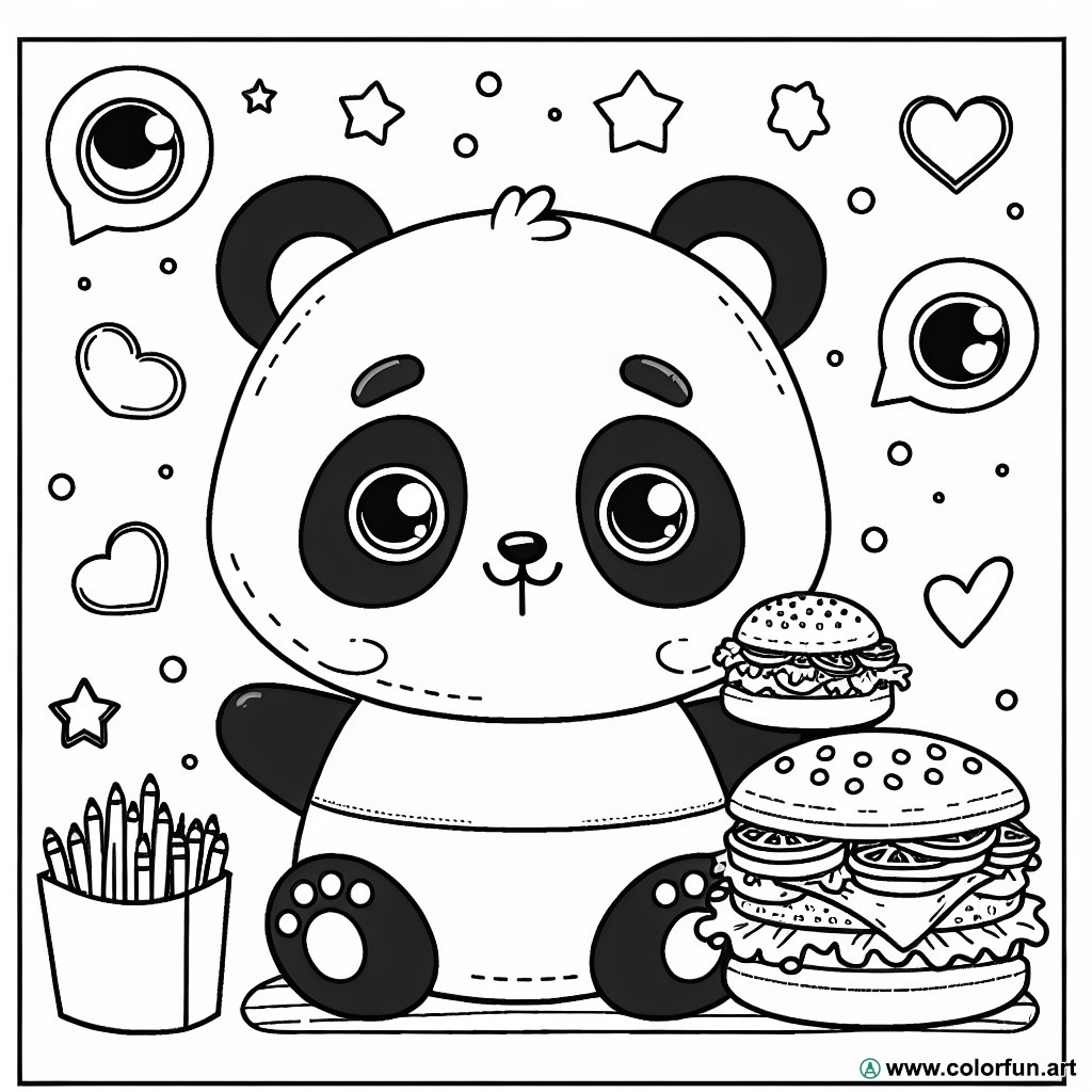 Panda hamburger coloring page