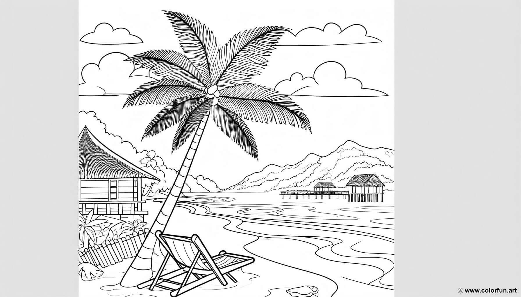 coloring page tropical beach