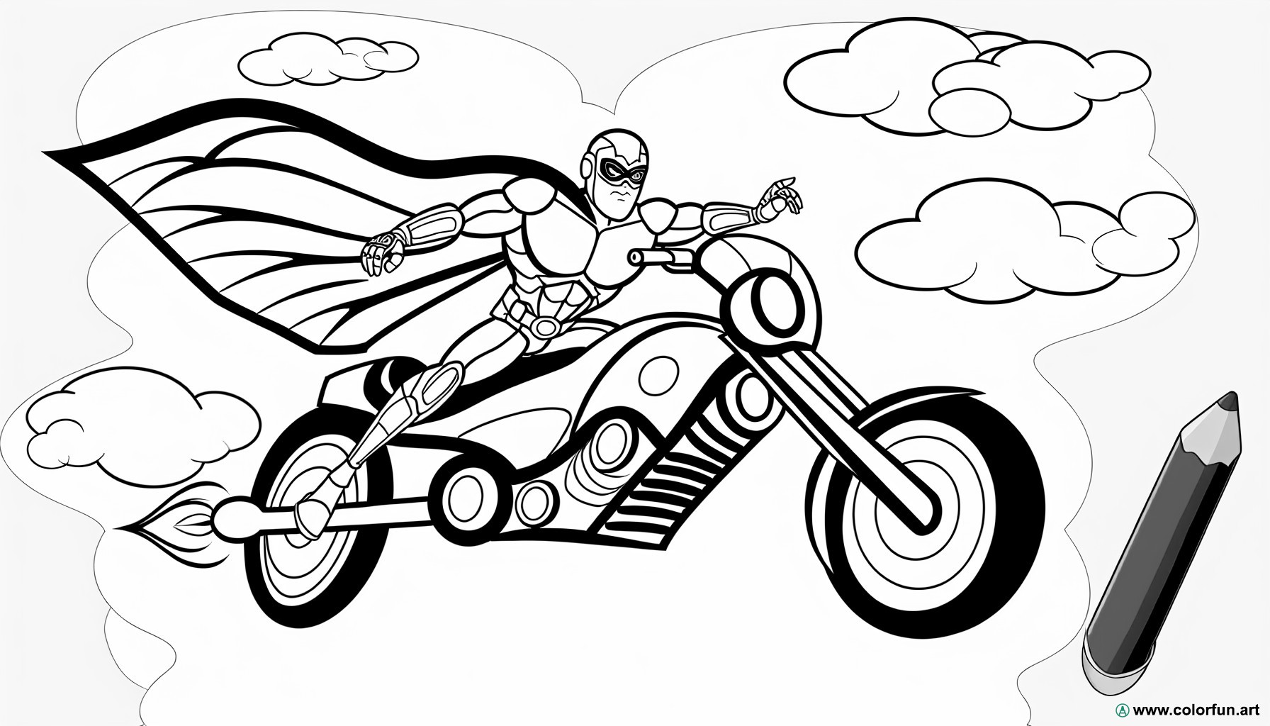 Batman motorcycle coloring page