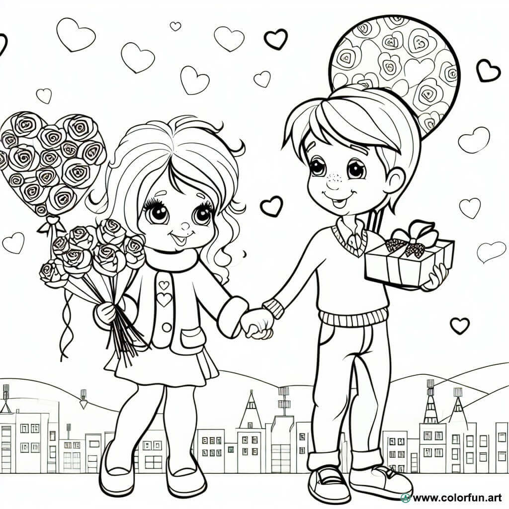coloring page romantic valentine's day