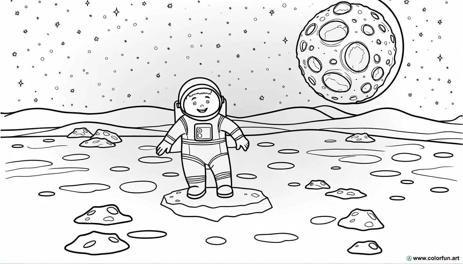 coloring page astronaut moon