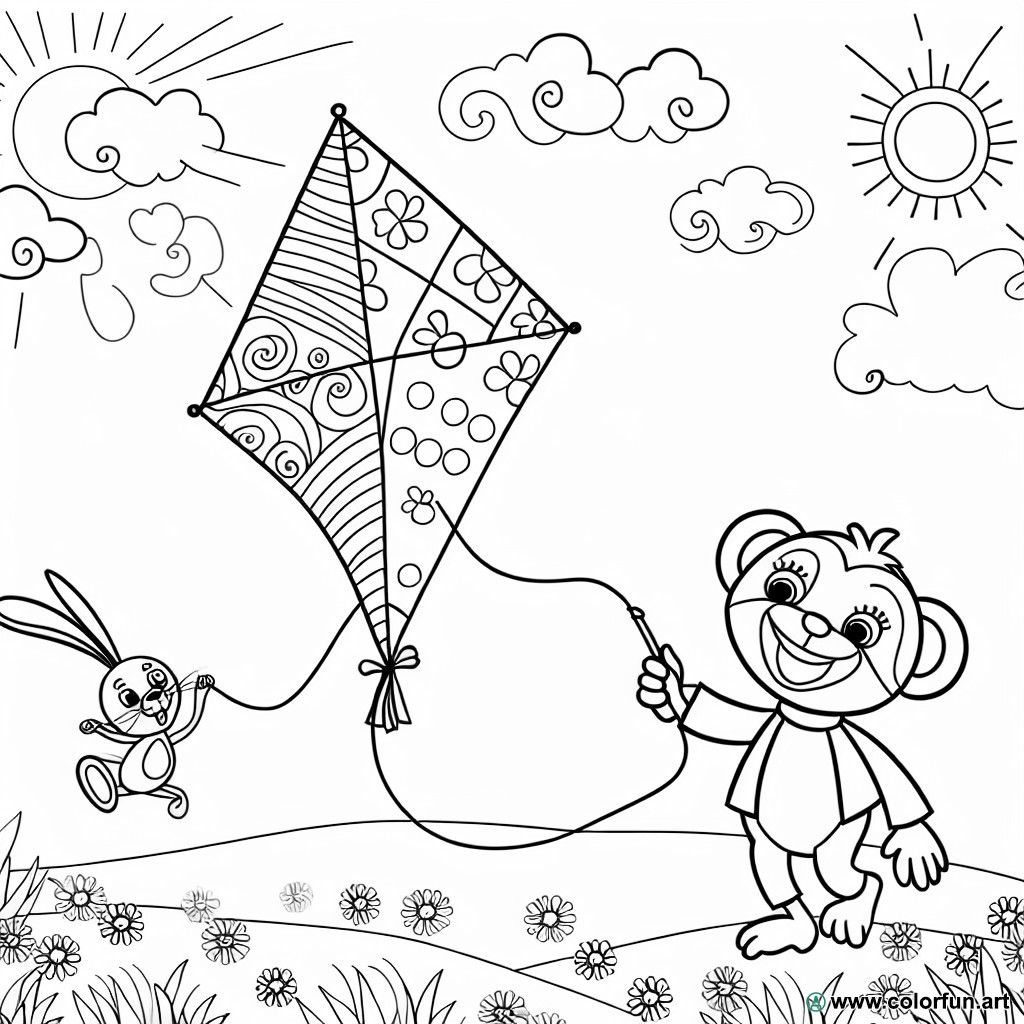 coloring page kite animals