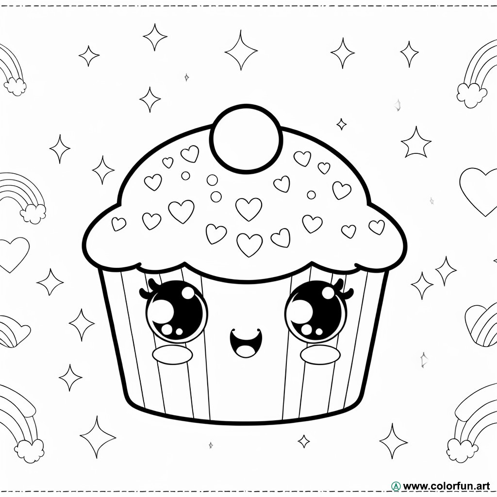 coloring page kawaii cupcake