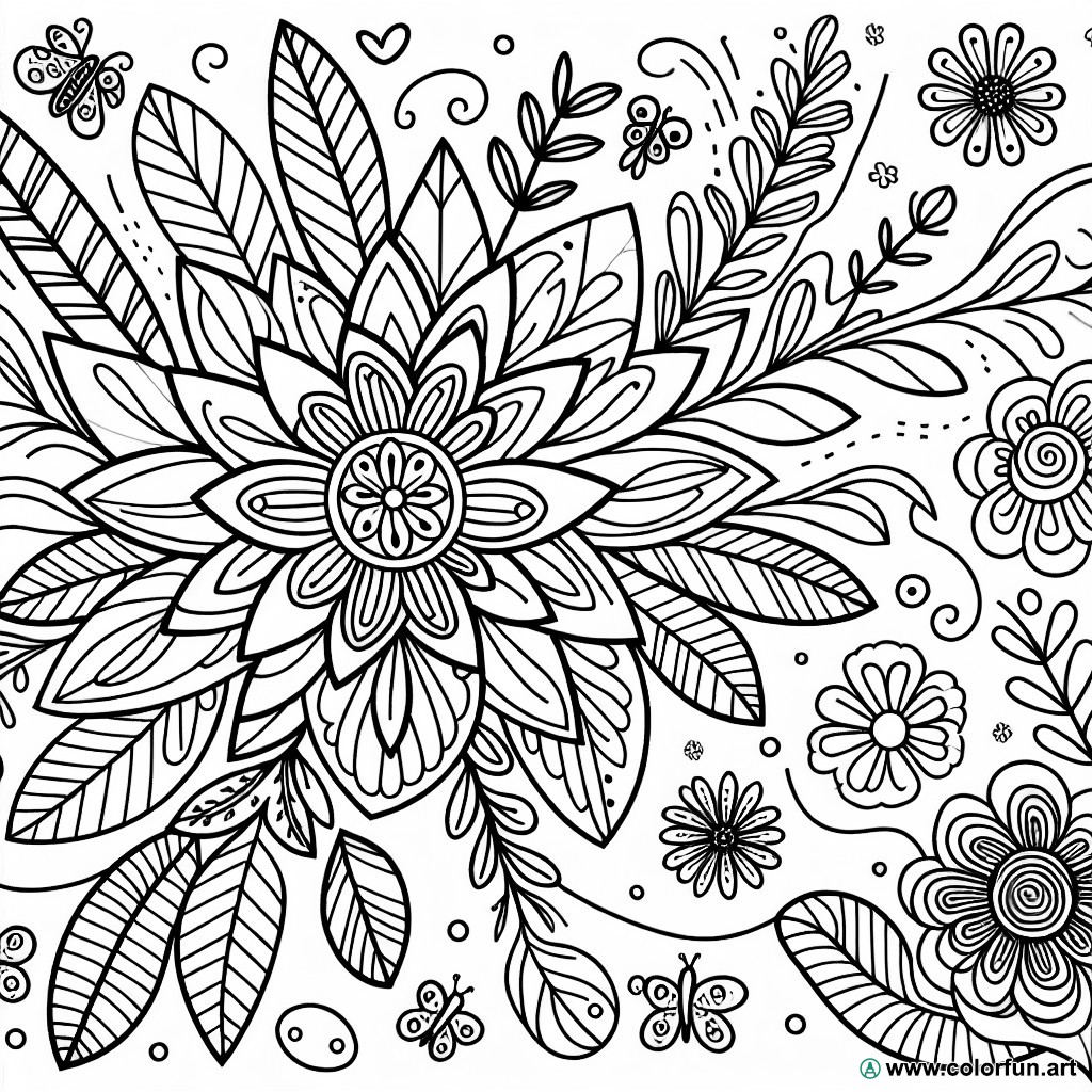 Artistic flower coloring page