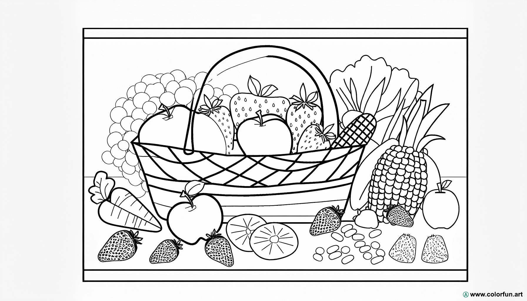 Summer fruits and vegetables coloring page
