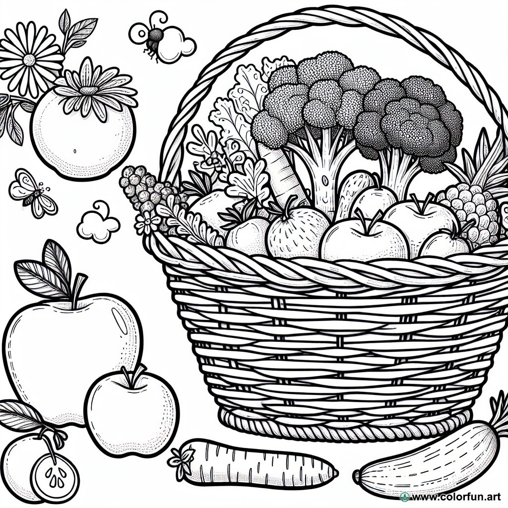 coloring page fresh fruits and vegetables