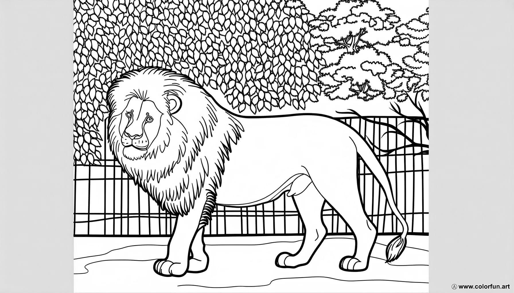 Coloring page of lion at the zoo Download or Print for free