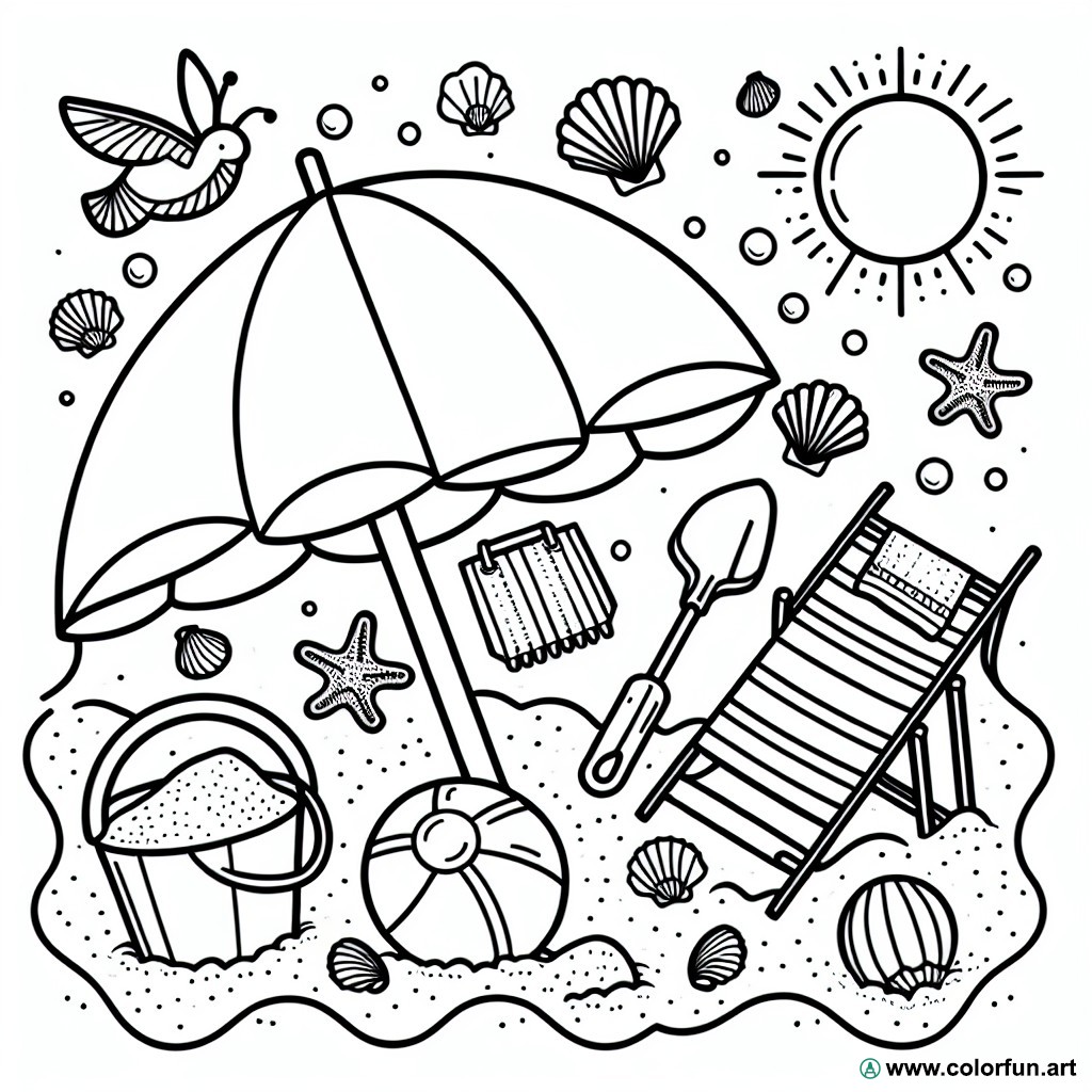 coloring page beach umbrella
